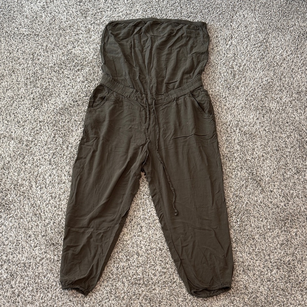 Mudd Olive Strapless Jumpsuit with Drawstring Waist
